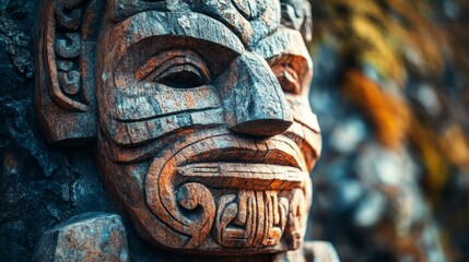 Intricate Wooden Tribal Mask Carving