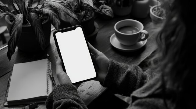 Morning routine smartphone use and coffee enjoyment in cozy home environment capturing calm lifestyle moments