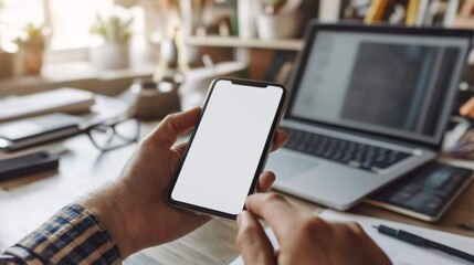 Mobile device interaction at home office technology use workspace digital environment personal engagement modern lifestyle