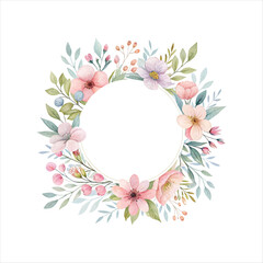 watercolor floral wreath with white circle for pro
