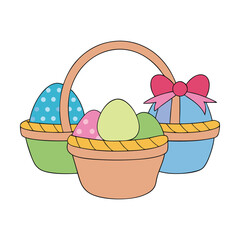 Easter baskets are festive containers filled with treats like chocolates, candy, eggs, and toys, often decorated with pastel colors, ribbons, and grass, symbolizing joy and renewal.