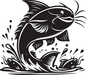 Fototapeta premium Playful catfish leaping out of water with a smile silhouette