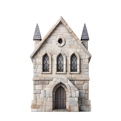 detailed stone castle with pointed roofs and arched windows, showcasing medieval architecture. structure exudes sense of history and grandeur, perfect for fantasy settings