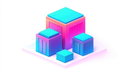 Obraz premium Colorful Geometric Shapes and Cubes with Bright Neon Gradients Suitable for Modern Web Design and Digital Illustrations