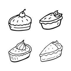 Outline drawing of pumpkin pie slices, symbolizing desserts or Thanksgiving.