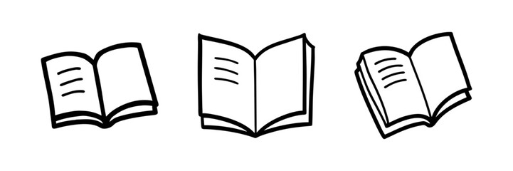 Outline drawing of an open book, symbolizing knowledge or reading.