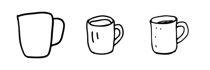 Outline drawing of a mug, symbolizing beverages or relaxation.