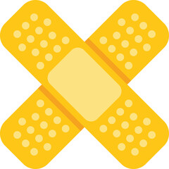 Two yellow adhesive bandages are crossing, creating a simple yet effective representation of first aid and wound care