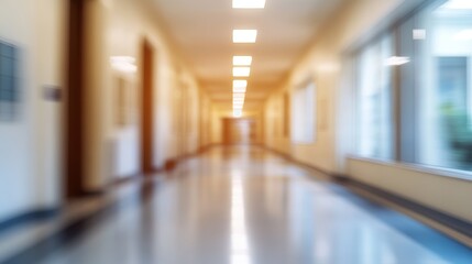 Fototapeta premium A blurred corridor in a building, suggesting a sense of depth and space.