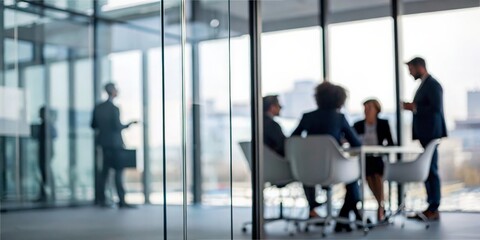 Fototapeta premium Blurred Modern Office Meeting Glass office 