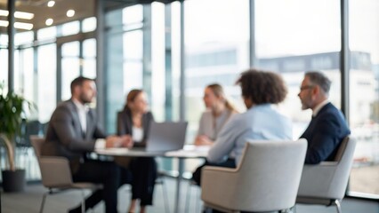 Fototapeta premium Blurred Group Discussion in Business Office 