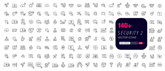 Set of 140+ pixel perfect vector icons. Security, VPN, insurance and safe data storage