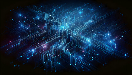 Fototapeta premium abstract A futuristic circuit board design in shades of blue, glowing lines connecting nodes and creating an1