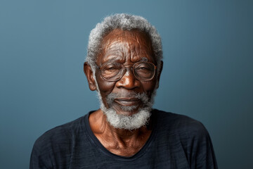 An elderly black African man in his 60s or 70s exudes health and confidence, his joyful spirit captured in a bright smile that reflects his vibrant energy.