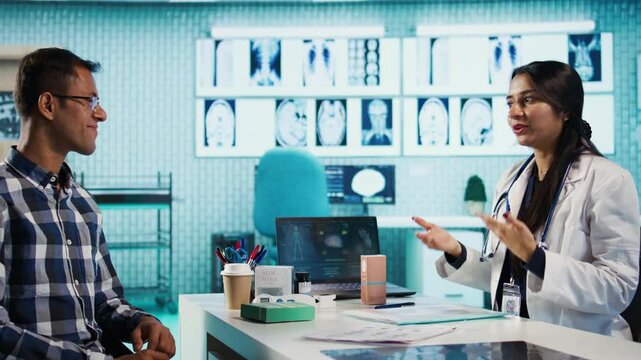 Female specialist recommending sunscreen lotion to protect the skin against UV rays, applying spf sun cream and moisturizer. Dermatology expert helping patient with skincare products. Camera B.