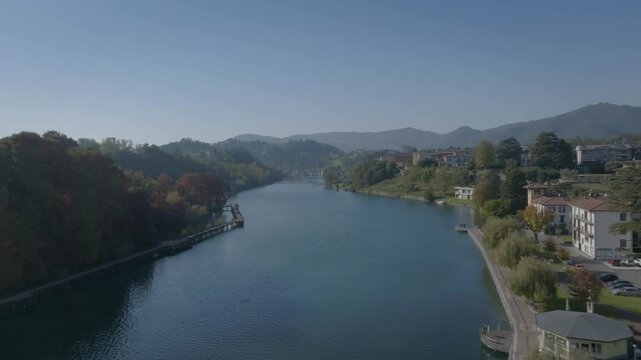 The quiet serenity of the Oglio river that divides the provinces of Bergamo and Brescia in Lombardy