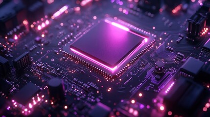 Obraz premium Close up of a CPU glowing purple