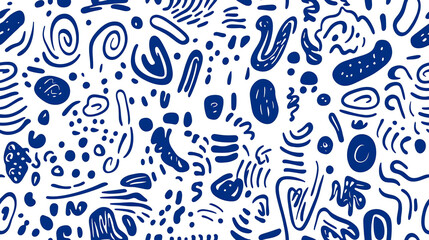 Fototapeta premium Abstract doodle seamless pattern in blue and white