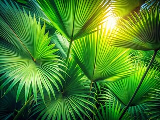 Fototapeta premium Vintage Style Closeup of Lush Green Palm Fronds Highlighting Nature's Texture and Vibrant Colors Perfect for Tropical and Botanical Themes