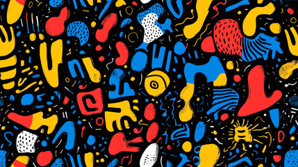 Naklejka premium Playful doodle art seamless pattern with bright elements