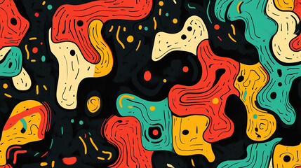 Colorful organic shapes seamless pattern on dark background