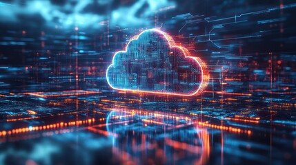 Obraz premium A corporate IT department upgrading their infrastructure with cloud computing, with holographic interfaces showing data migration and system optimization processes
