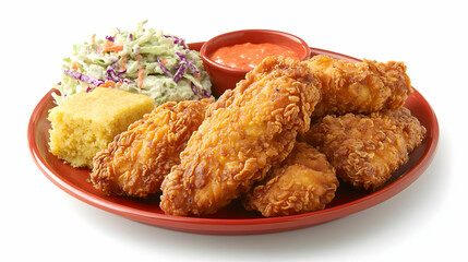 Fried Chicken Tenders with Coleslaw and Cornbread 