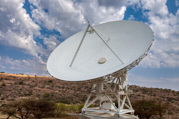 giant satellite antenna telecommunications band c, in top of the mountain hill