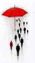 Red Umbrella Protection People Walking Safety Security Abstract Art
