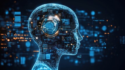 A global corporation transforming digitally by integrating AI into its customer service, with virtual agents interacting with customers and real-time feedback displayed on digital platforms