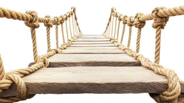 Fototapeta Wooden rope bridge isolated