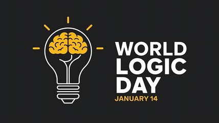 Modern Graphic Design of Light Bulb with Brain for World Logic Day, Minimalist Black Background