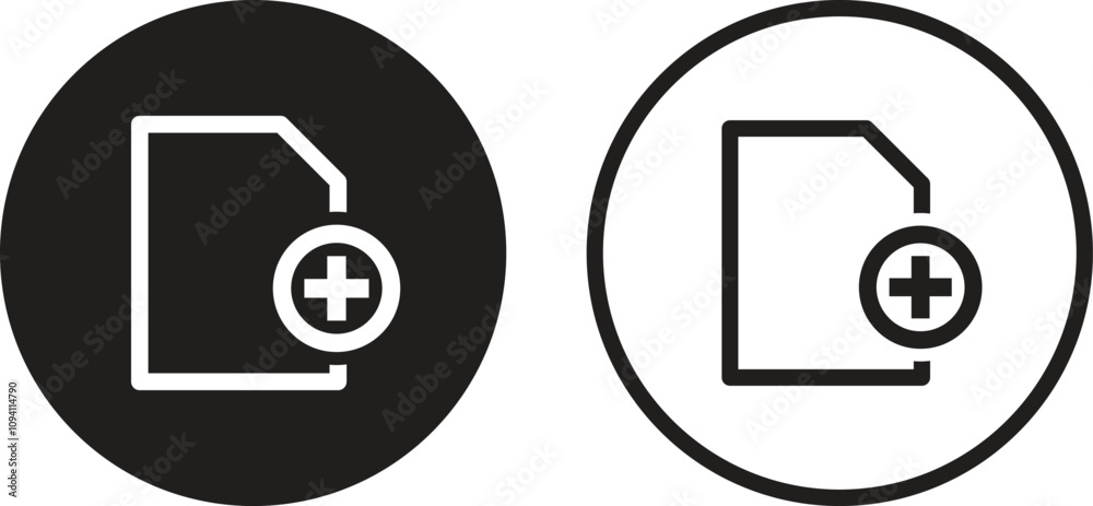 Poster add document icon set in two styles . add file icon . upload file icon . vector illustration