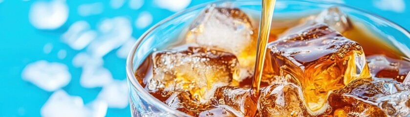 Refreshing iced cold brew coffee with caramel syrup home cafe beverage creation cozy kitchen close-up view indulging in flavor