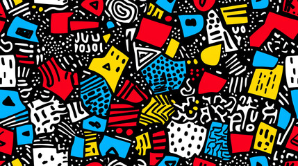 Fototapeta premium Urban graffiti seamless pattern with geometric shapes