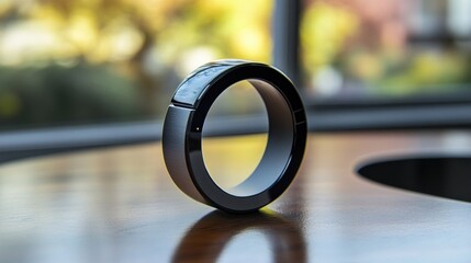 A smart ring designed for remote work, allowing the user to control presentations, manage virtual meetings, and receive notifications, with augmented reality visuals of work data and task reminders