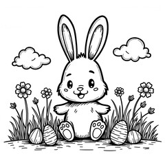  Happy Easter Bunny Sitting Among Spring Flowers