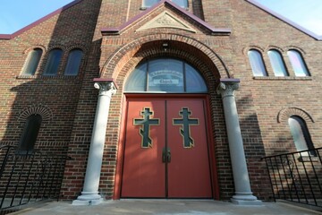 old church door with Orthodox Cross