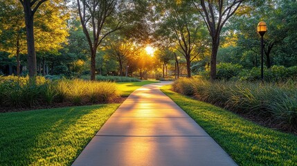 Sunlit Pathway through a Park