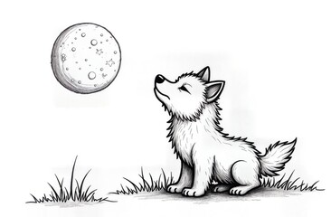  Little Wolf Howling at Starry Moon