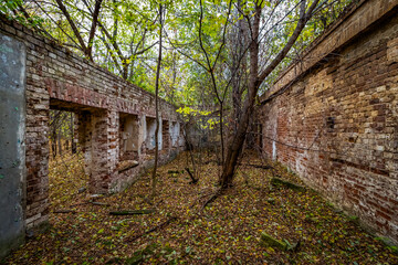 Ruins of an old abandoned building. A manor house of the early 19th century.