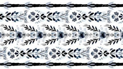 Obraz premium Elegant navy blue and white floral border pattern