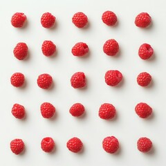 Fresh Raspberries Arranged on White Background