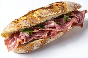 Ham sandwich on white background
