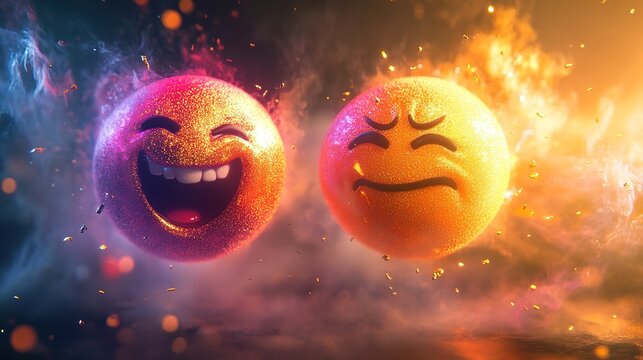 3D Illustration of Opposite Emotions: Joy vs. Frustration
