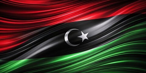Wavy Abstract Background Featuring the Libyan Flag in Vibrant Colors for Creative Design Projects and Marketing Materials