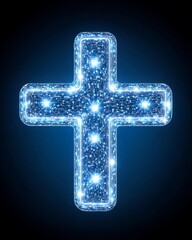 Fototapeta premium Glowing Blue Digital Cross Religious Symbol Faith Hope Spirituality Light Abstract