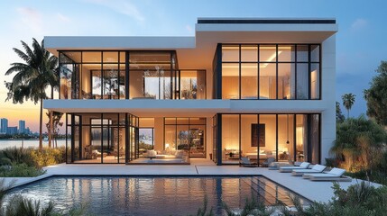 Fototapeta premium Modern Luxury Villa with Swimming Pool and Panoramic Views