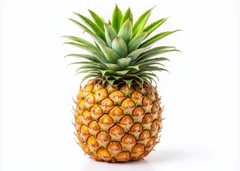 Whole Ripe Pineapple Isolated on White Background, Perfect for Tropical Fruit Themes, Culinary Use, and Healthy Eating Concepts, Showcasing Freshness and Vibrant Colors of Ananas comosus