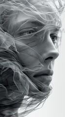 Close-up Portrait of a Woman with a Veil - Black and White Photography
